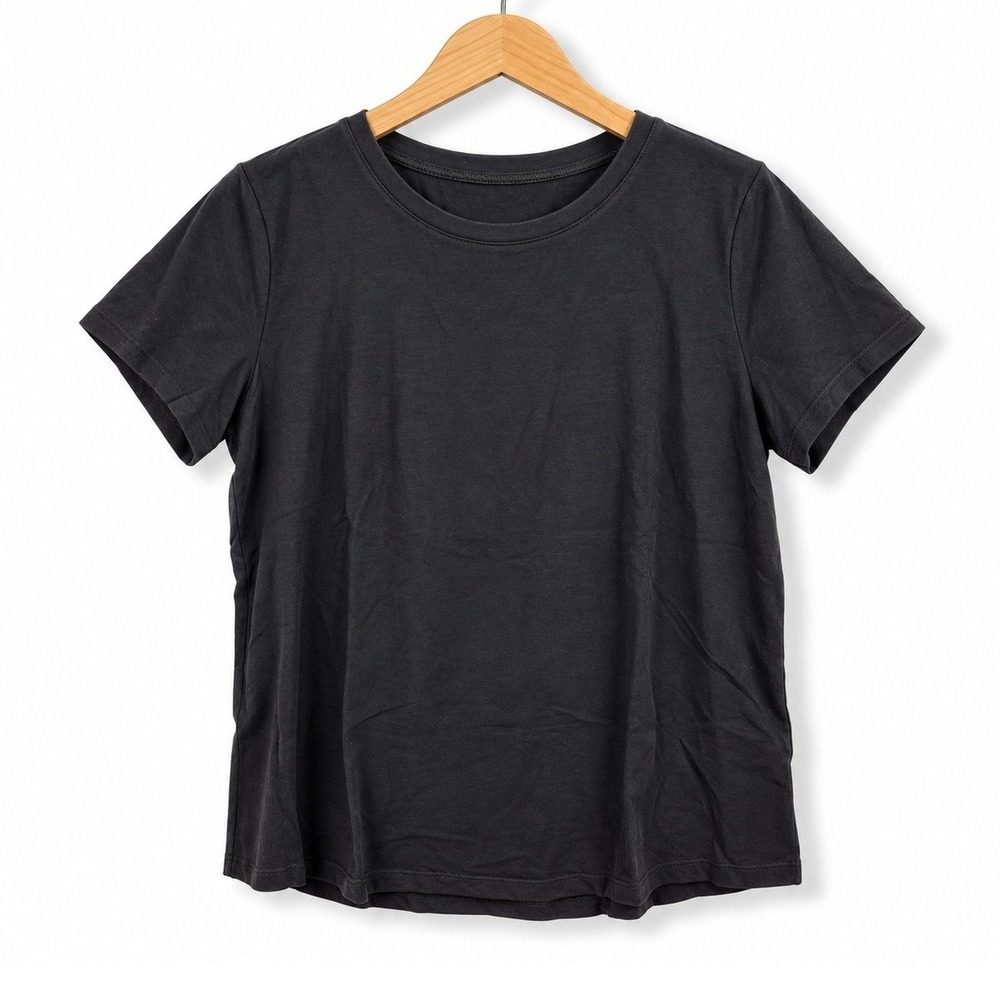 Susan Graver Weekend Shirt Womens XL Black Comfy Cotton Crew Neck Top A684070